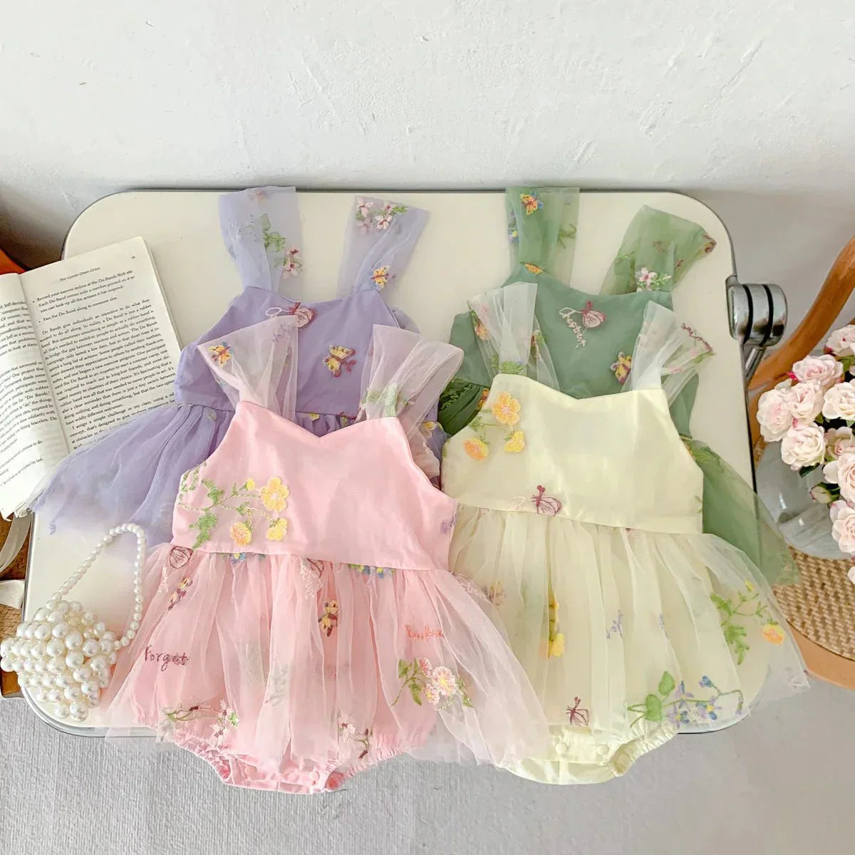 Floral Tulle Bow Baby Dress Bodysuit - Betina Baby & Kids