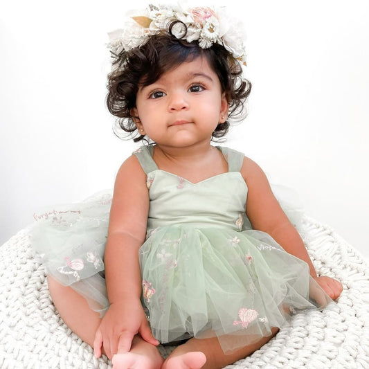 Floral Tulle Bow Baby Dress Bodysuit - Betina Baby & Kids