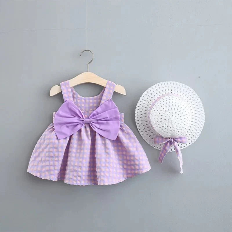 Gingham Bow Dress with Hat - Betina Baby & Kids