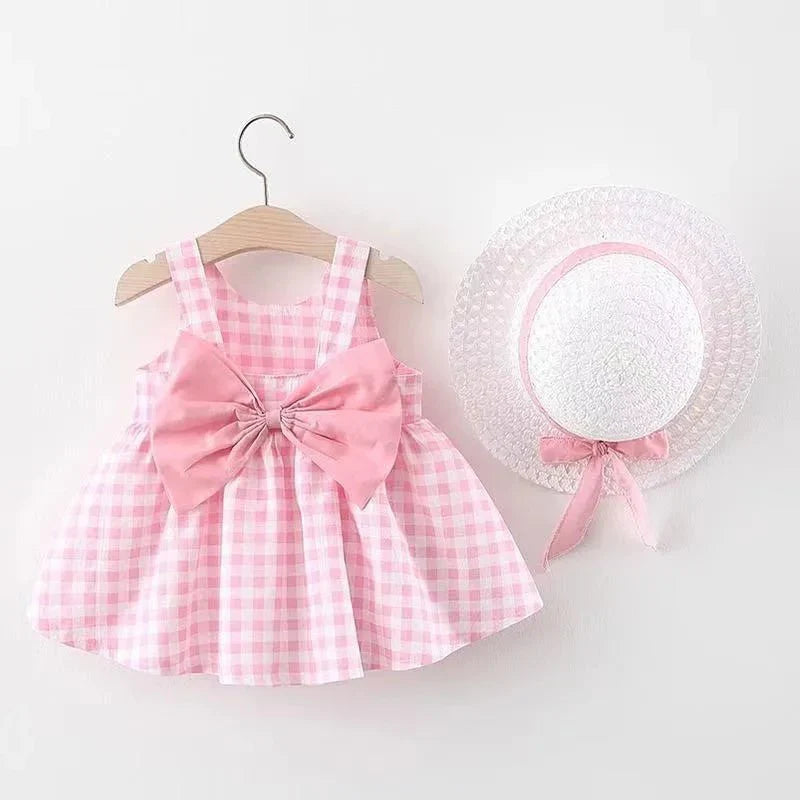 Gingham Bow Dress with Hat - Betina Baby & Kids