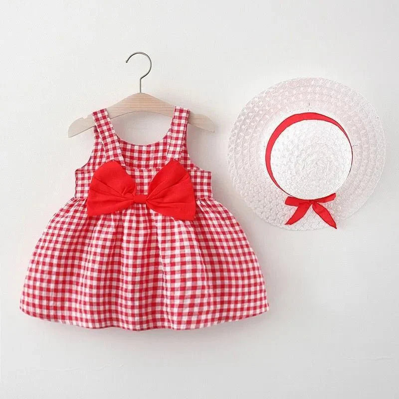 Gingham Bow Dress with Hat - Betina Baby & Kids