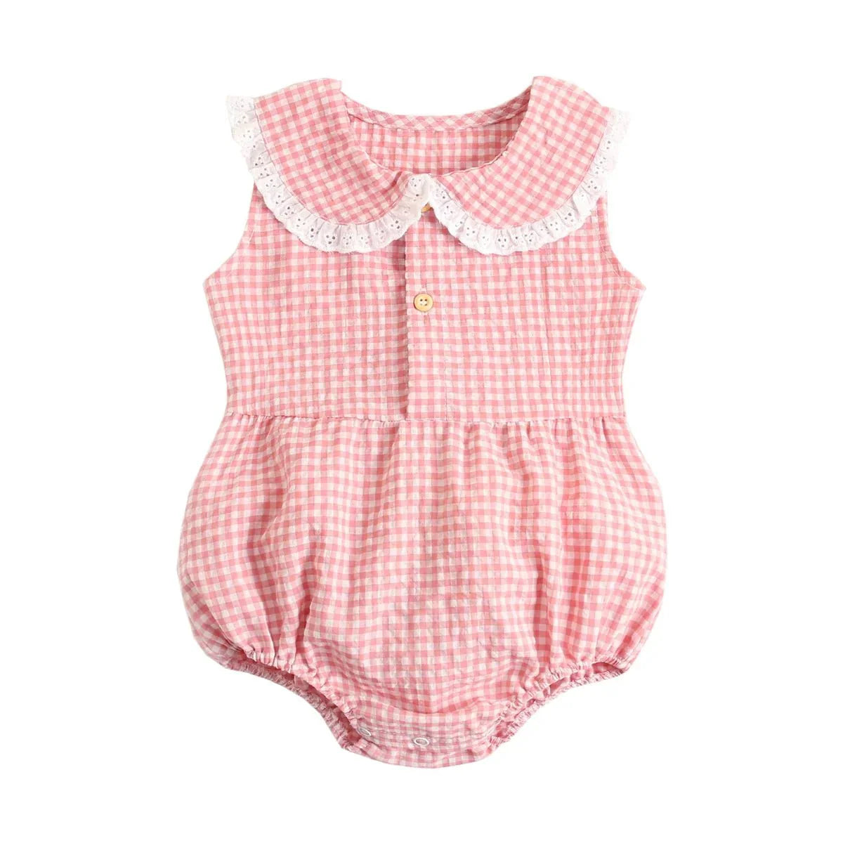 Gingham Lace Collar Romper - Betina Baby & Kids