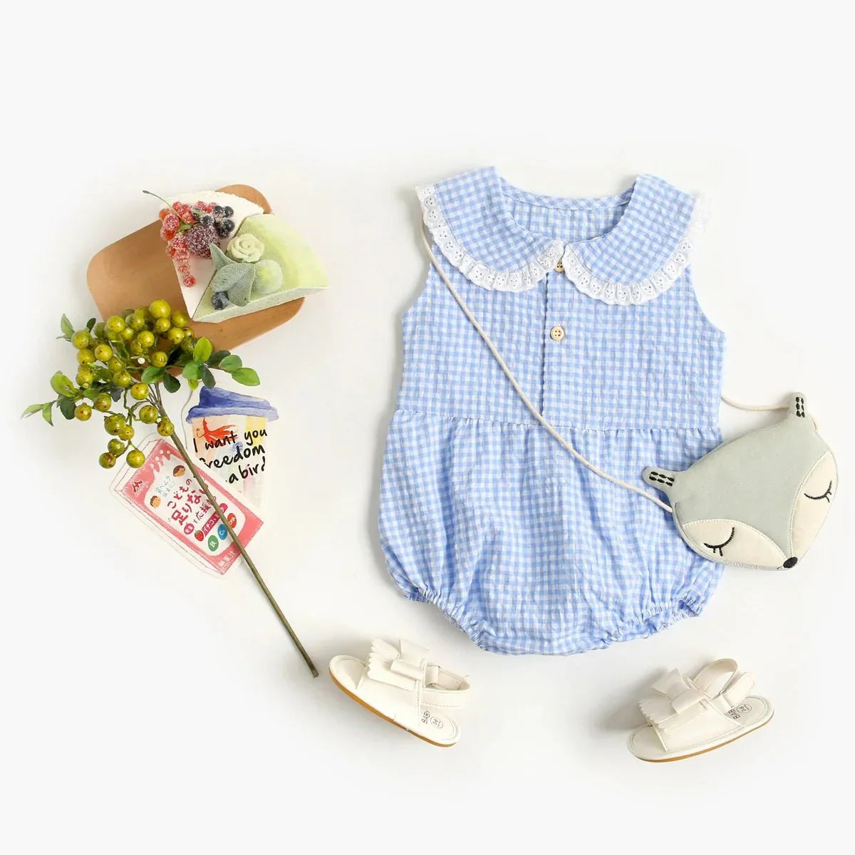 Gingham Lace Collar Romper - Betina Baby & Kids