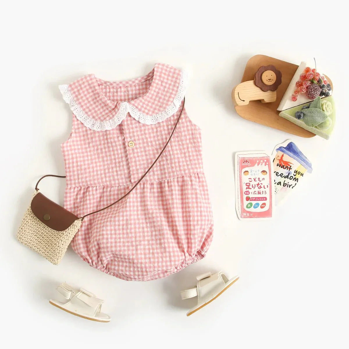 Gingham Lace Collar Romper - Betina Baby & Kids