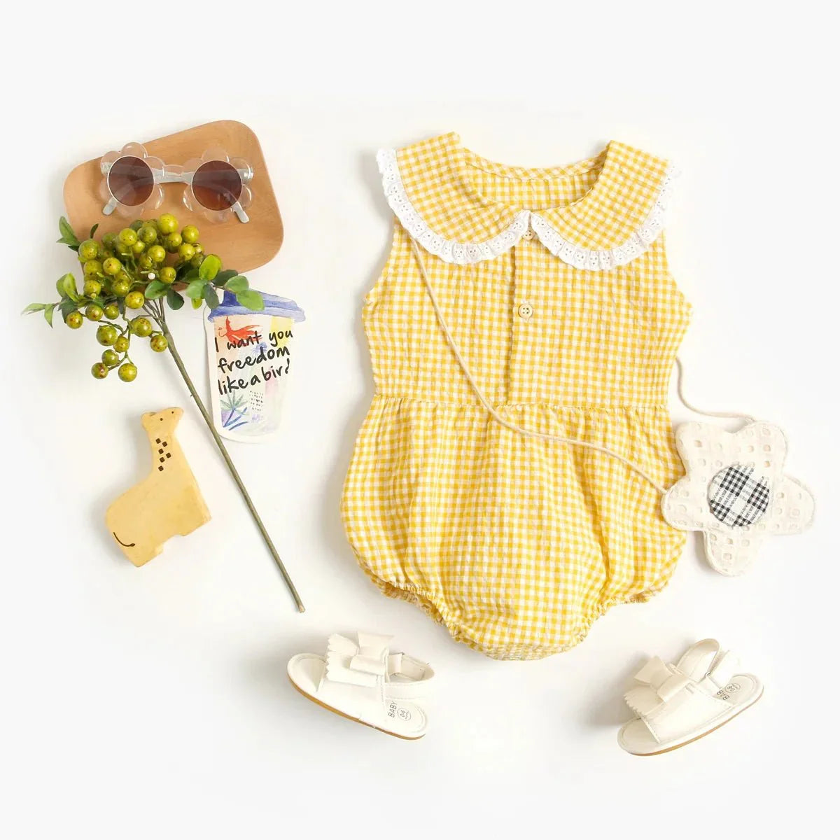 Gingham Lace Collar Romper - Betina Baby & Kids