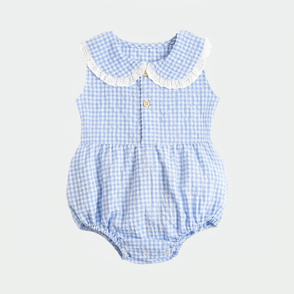 Gingham Lace Collar Romper - Betina Baby & Kids