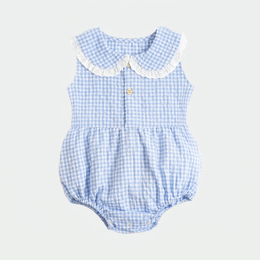 Gingham Lace Collar Romper - Betina Baby & Kids