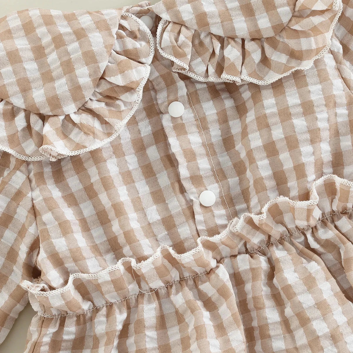 Gingham Ruffle Collar Romper with Bow - Betina Baby & Kids