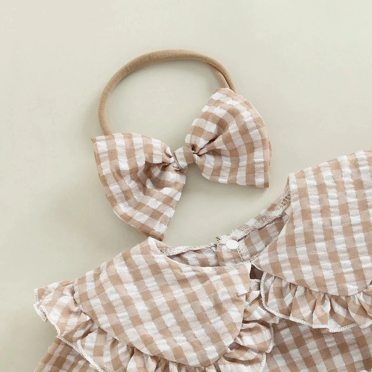 Gingham Ruffle Collar Romper with Bow - Betina Baby & Kids