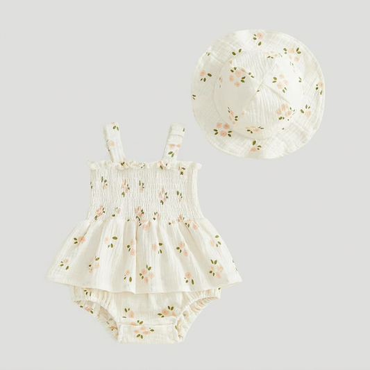 Floral Baby Romper with Hat