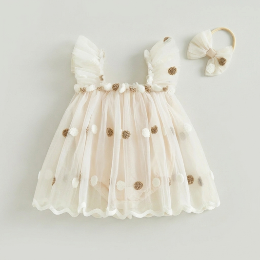 Pom Pom Tulle Baby Dress with Bow