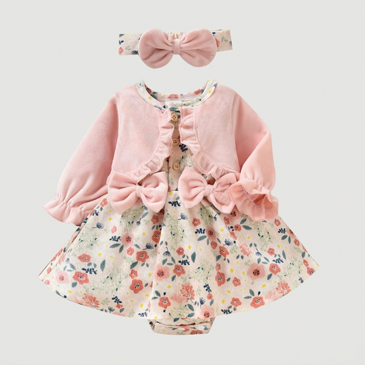 Floral Baby Dress with Cardigan & Bow