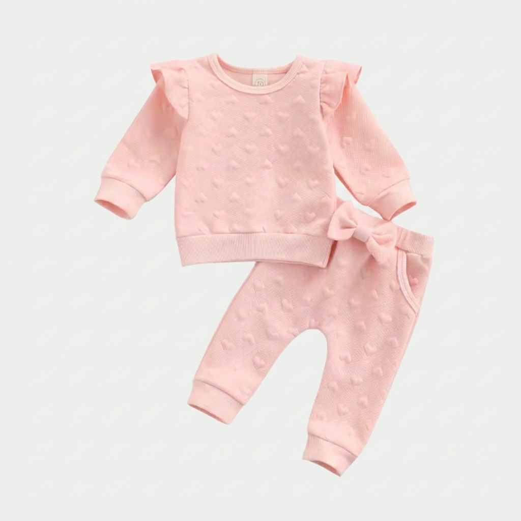 Pink Embossed Heart Baby Set with Bow