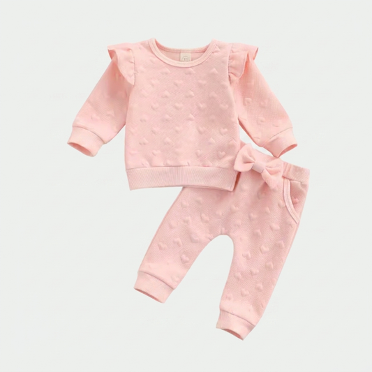 Pink Embossed Heart Baby Set with Bow