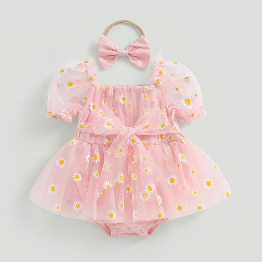 Daisy Tulle Baby Dress with Bow
