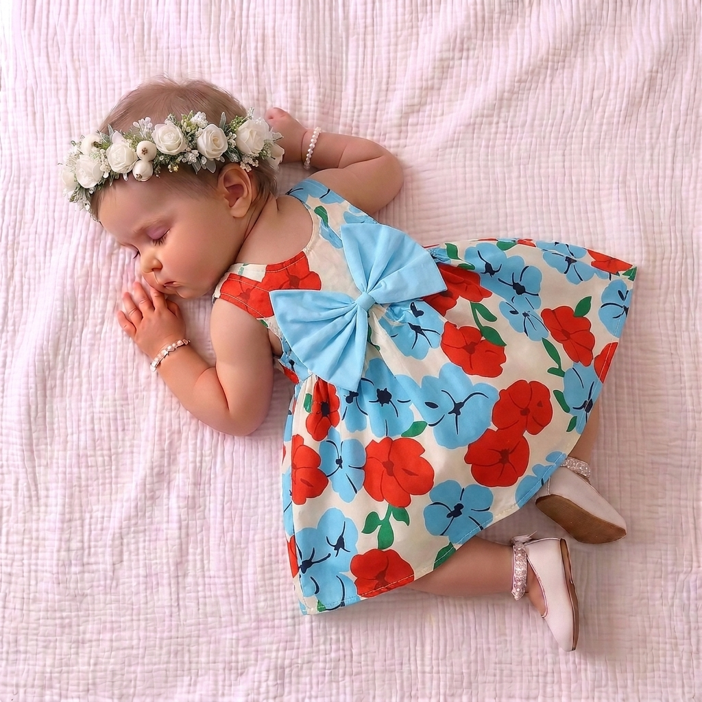 Floral Bow Dress with Hat