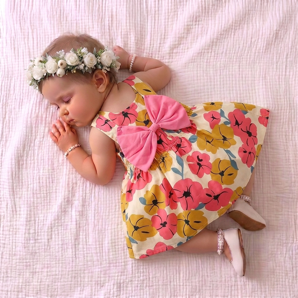 Floral Bow Dress with Hat