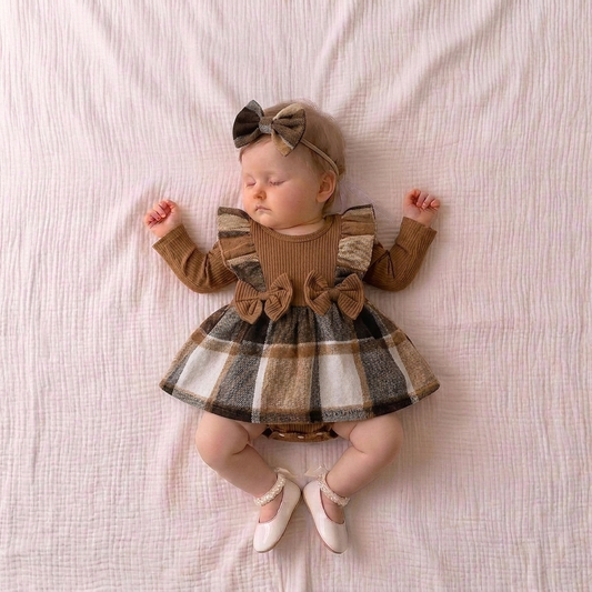 Plaid Dress with Bow Headband