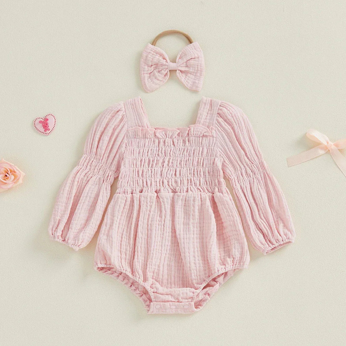 Long Sleeve Baby Romper with Bow - Betina Baby & Kids