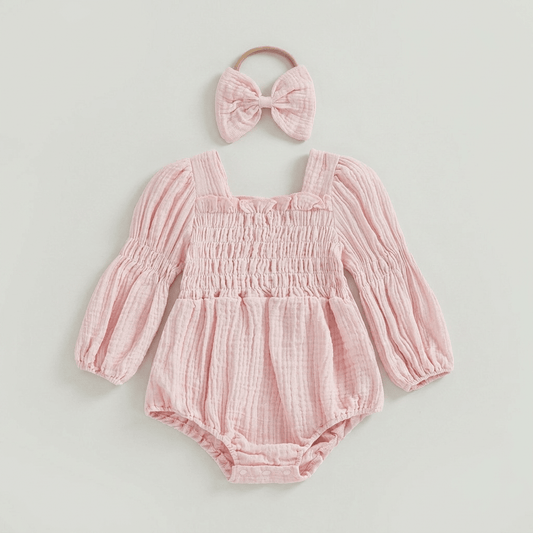 Long Sleeve Baby Romper with Bow - Betina Baby & Kids