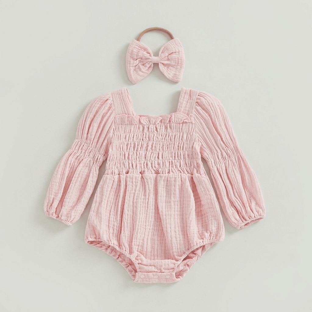 Long Sleeve Baby Romper with Bow - Betina Baby & Kids