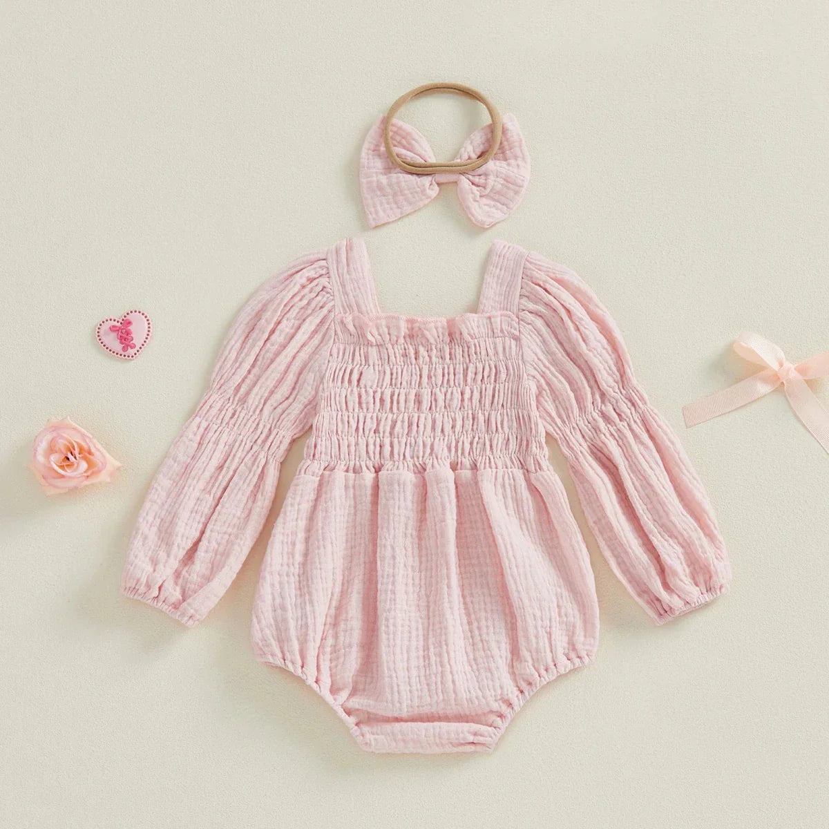 Long Sleeve Baby Romper with Bow - Betina Baby & Kids