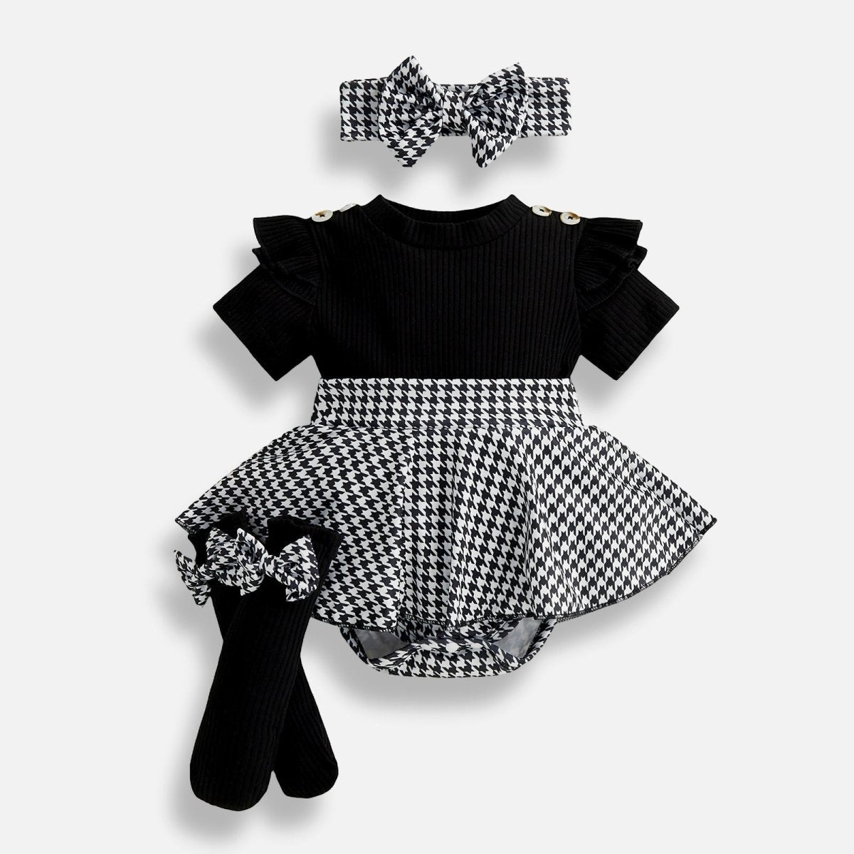 Maison Elegance Houndstooth Short Sleeve Dress - Betina Baby & Kids