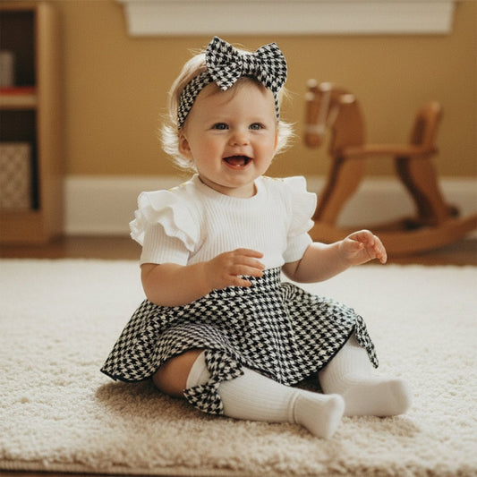 Maison Elegance Houndstooth Short Sleeve Dress - Betina Baby & Kids