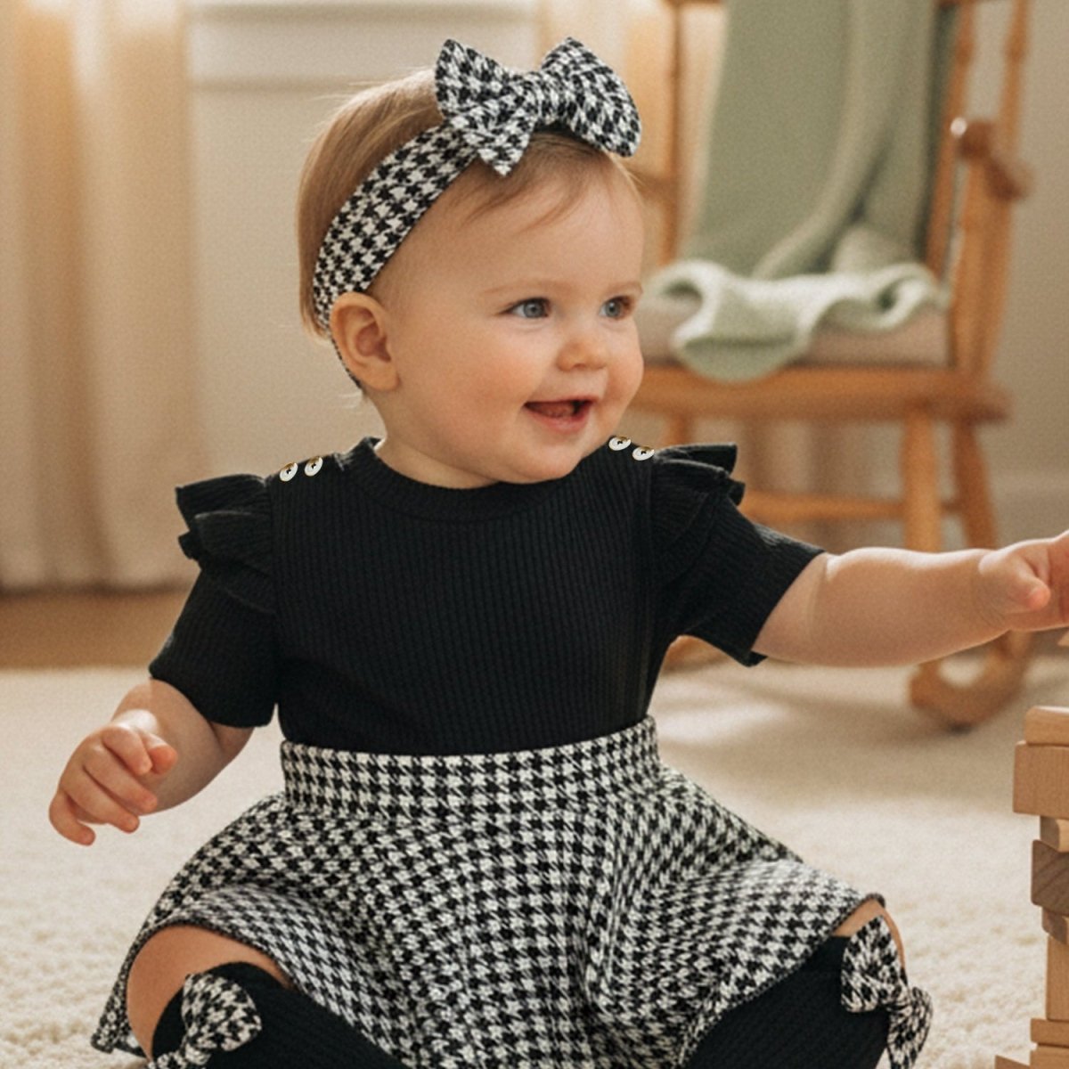 Maison Elegance Houndstooth Short Sleeve Dress - Betina Baby & Kids