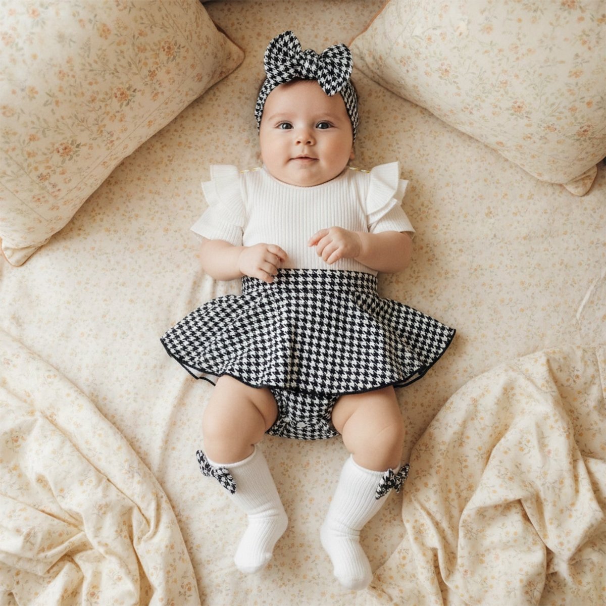 Maison Elegance Houndstooth Short Sleeve Dress - Betina Baby & Kids