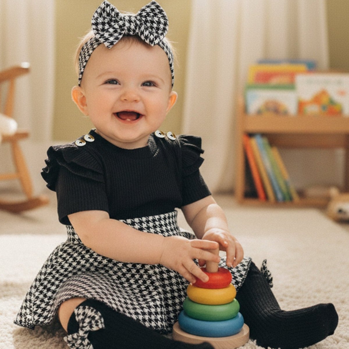 Maison Elegance Houndstooth Short Sleeve Dress - Betina Baby & Kids