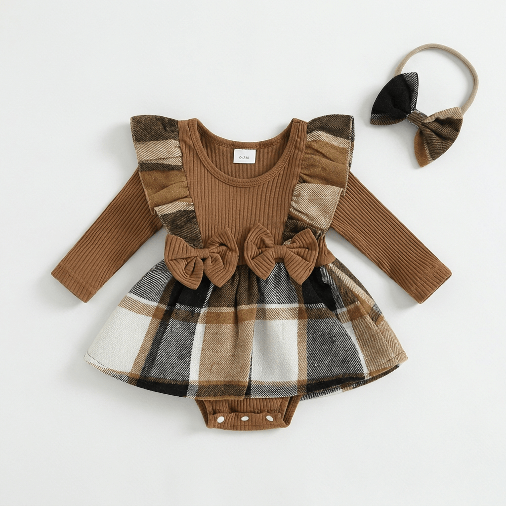 Plaid Dress with Bow Headband - Betina Baby & Kids