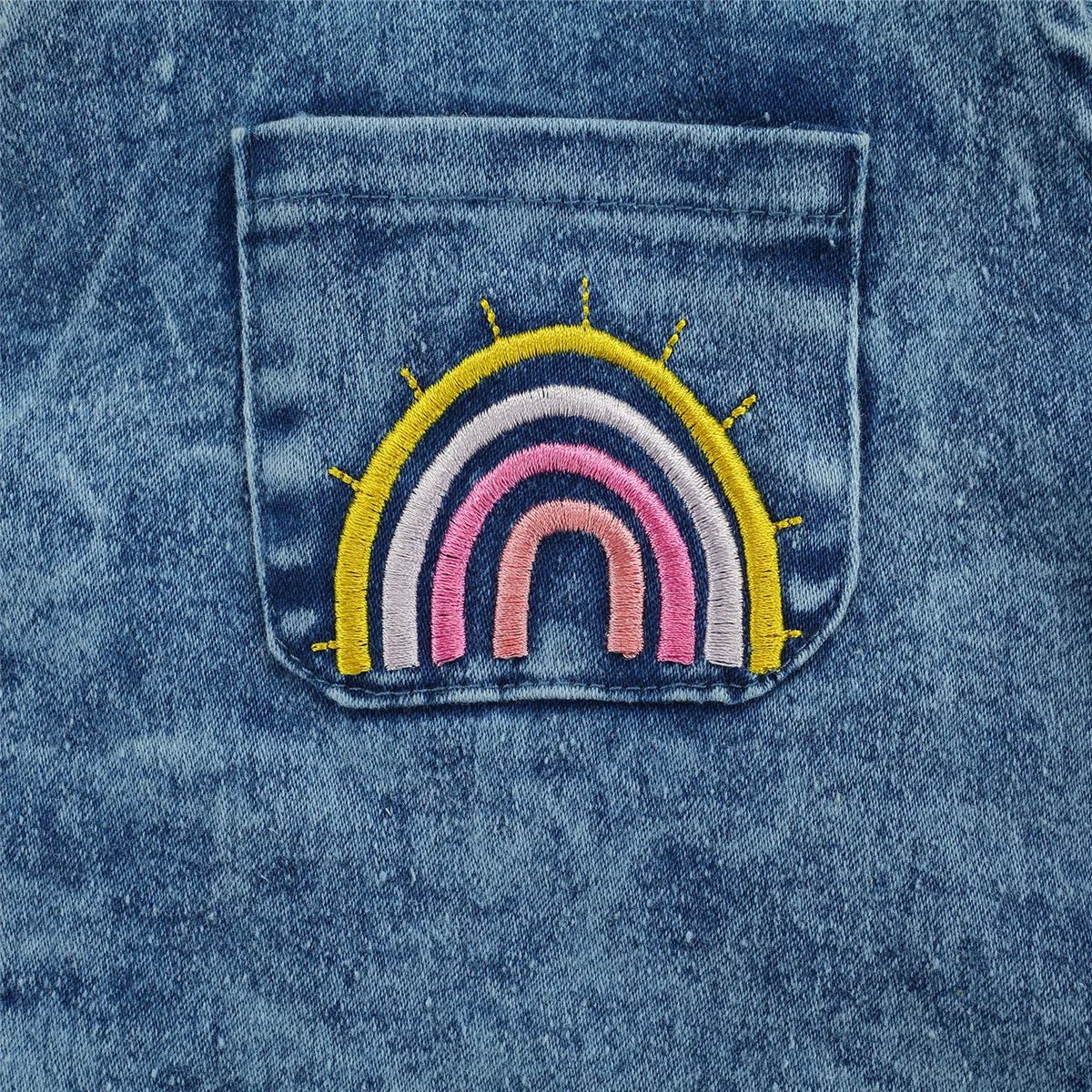 Rainbow Denim Romper with Headband - Betina Baby & Kids