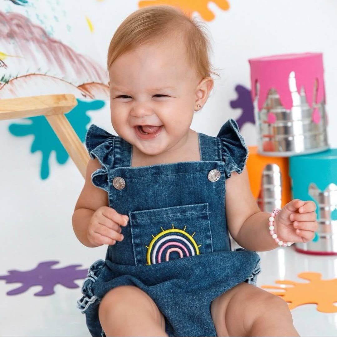 Rainbow Denim Romper with Headband - Betina Baby & Kids