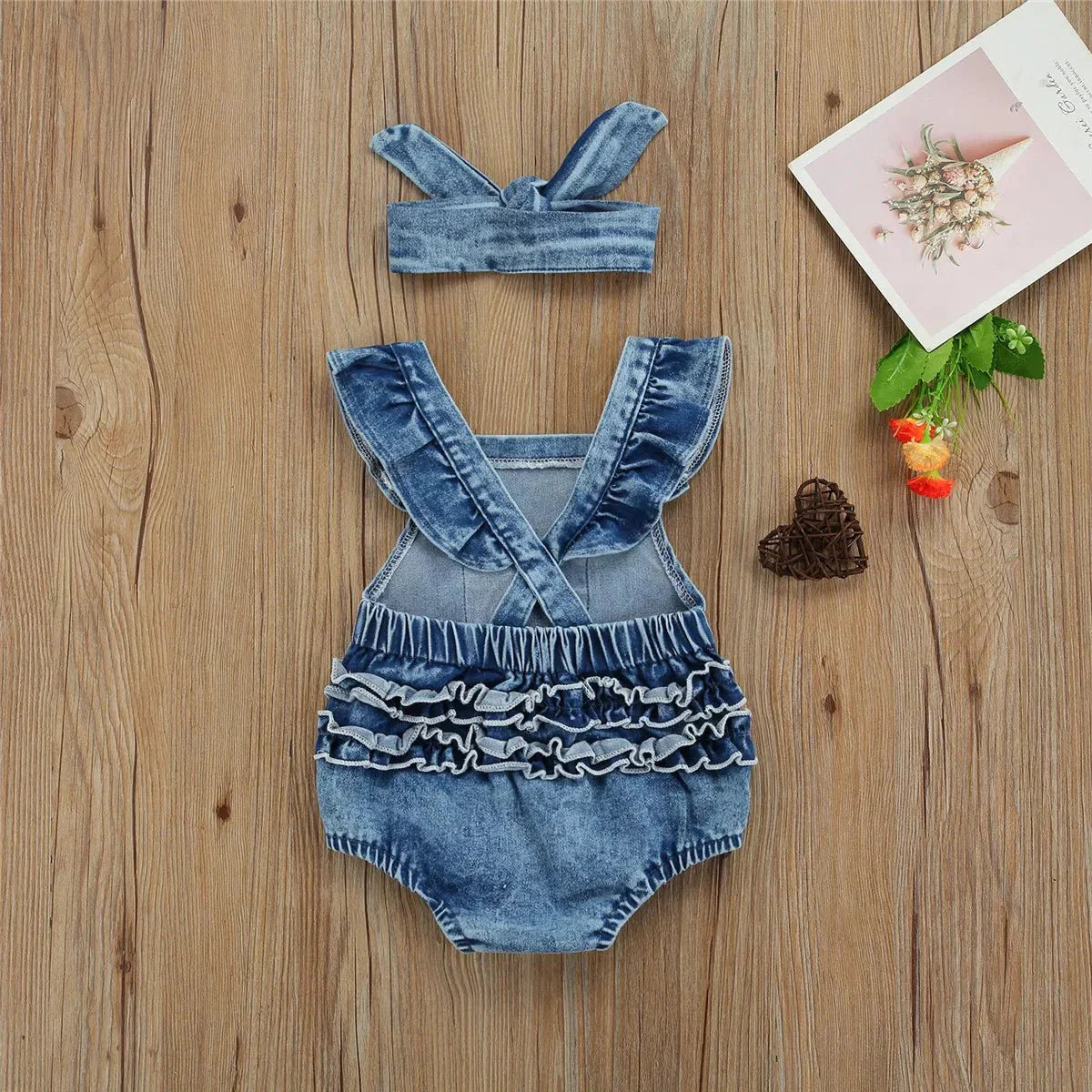 Rainbow Denim Romper with Headband - Betina Baby & Kids