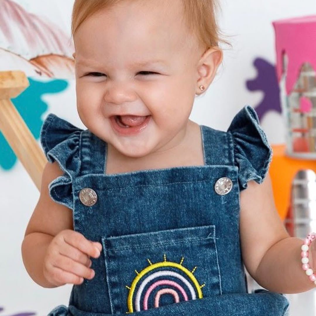 Rainbow Denim Romper with Headband - Betina Baby & Kids