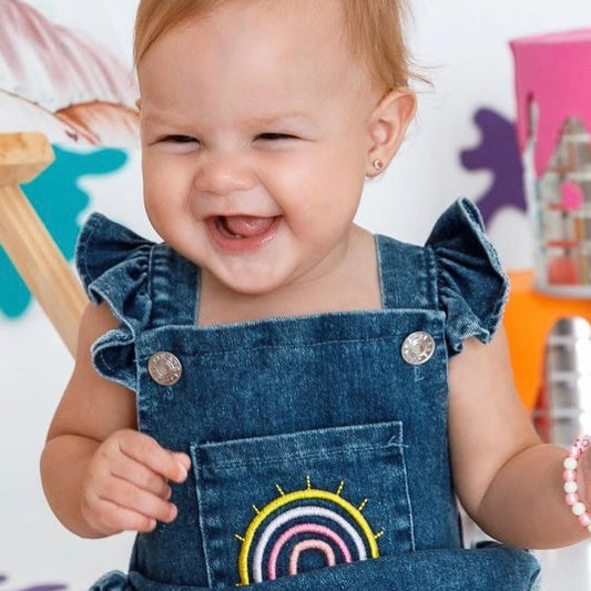 Rainbow Denim Romper with Headband - Betina Baby & Kids