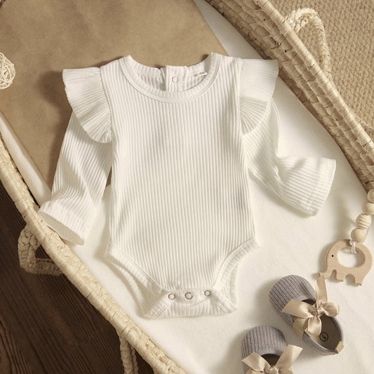 Ribbed Baby Bodysuit with Ruffle Shoulders - Betina Baby & Kids