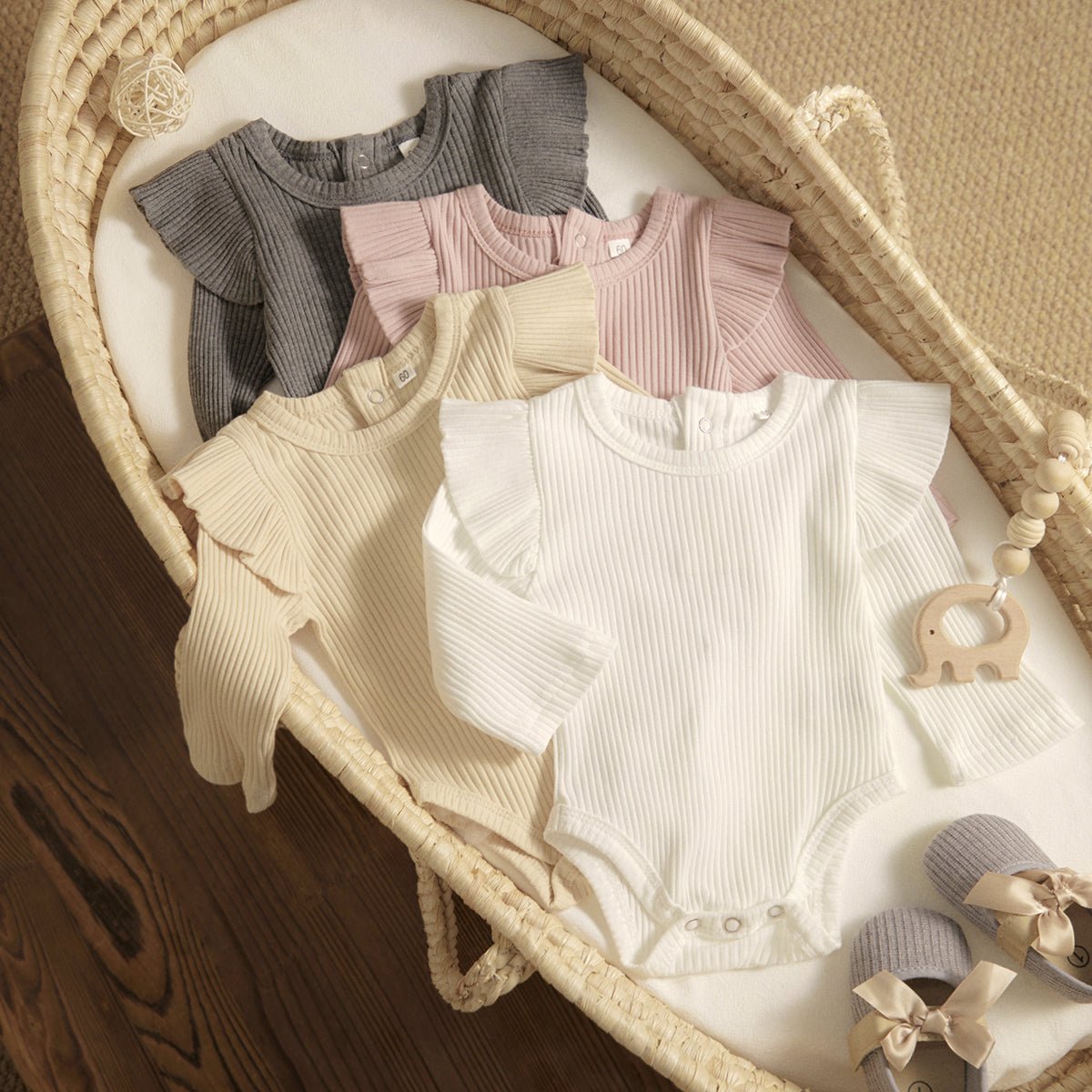 Ribbed Baby Bodysuit with Ruffle Shoulders - Betina Baby & Kids