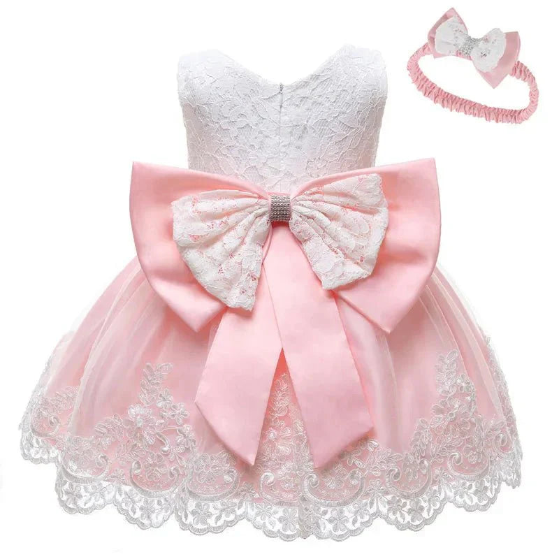Royal Lace Bow Dress with Headband - Betina Baby & Kids