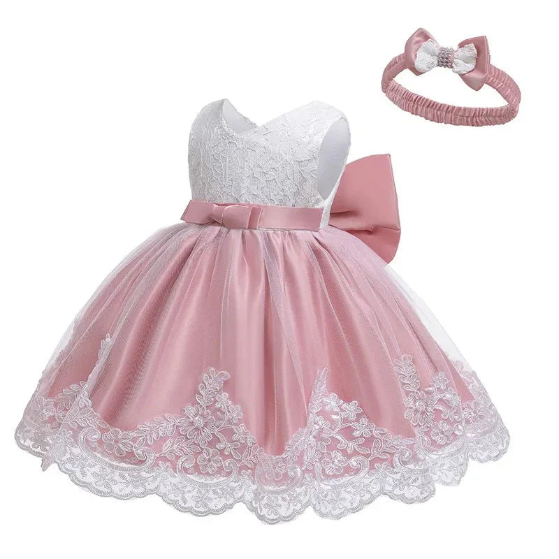 Royal Lace Bow Dress with Headband - Betina Baby & Kids