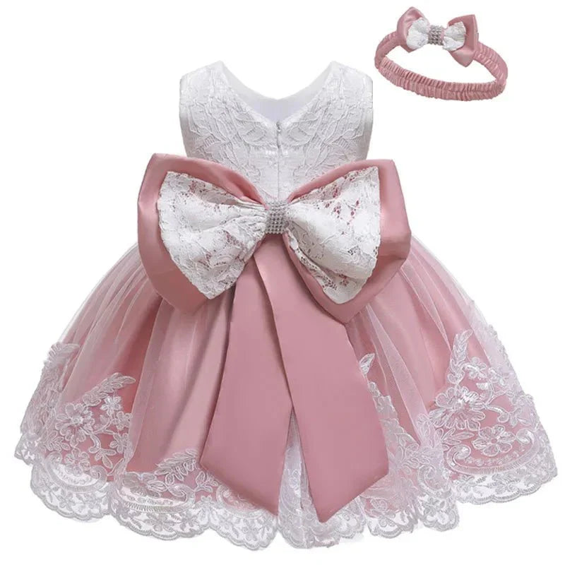 Royal Lace Bow Dress with Headband - Betina Baby & Kids