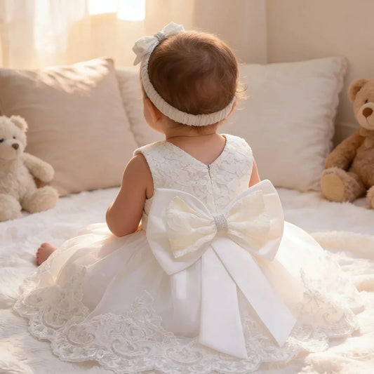 Royal Lace Bow Dress with Headband - Betina Baby & Kids