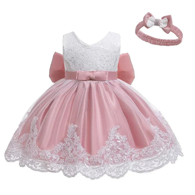 Royal Lace Bow Dress with Headband - Betina Baby & Kids