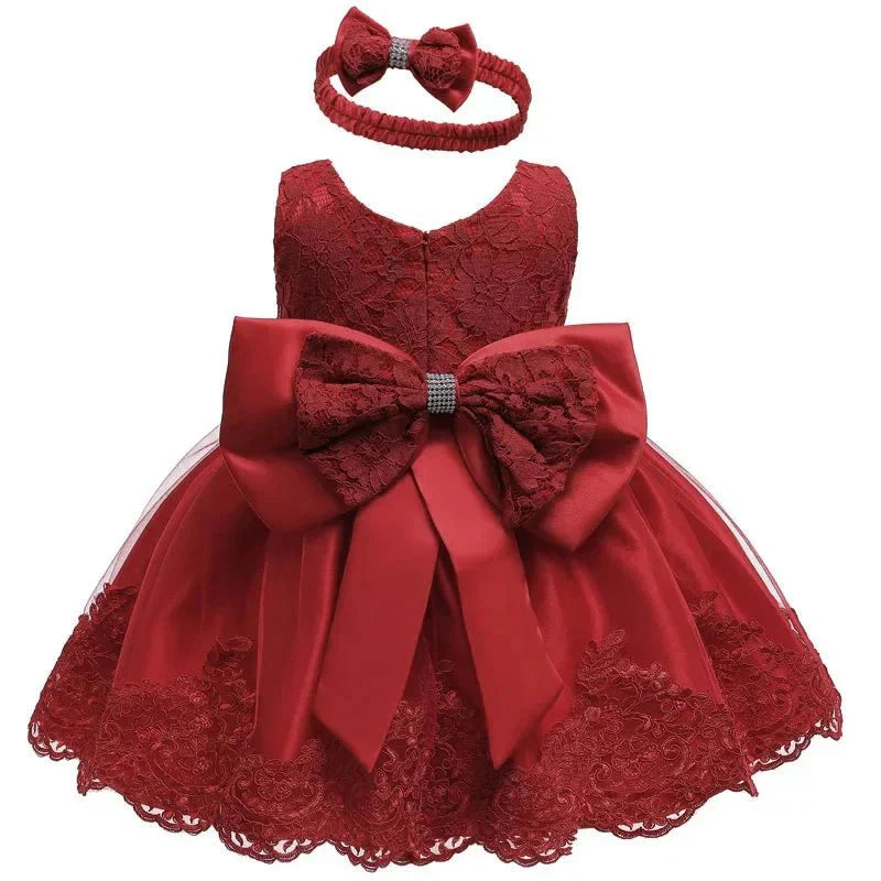Royal Lace Bow Dress with Headband - Betina Baby & Kids