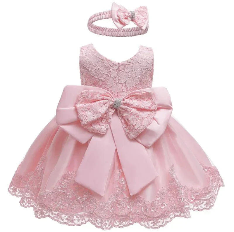 Royal Lace Bow Dress with Headband - Betina Baby & Kids