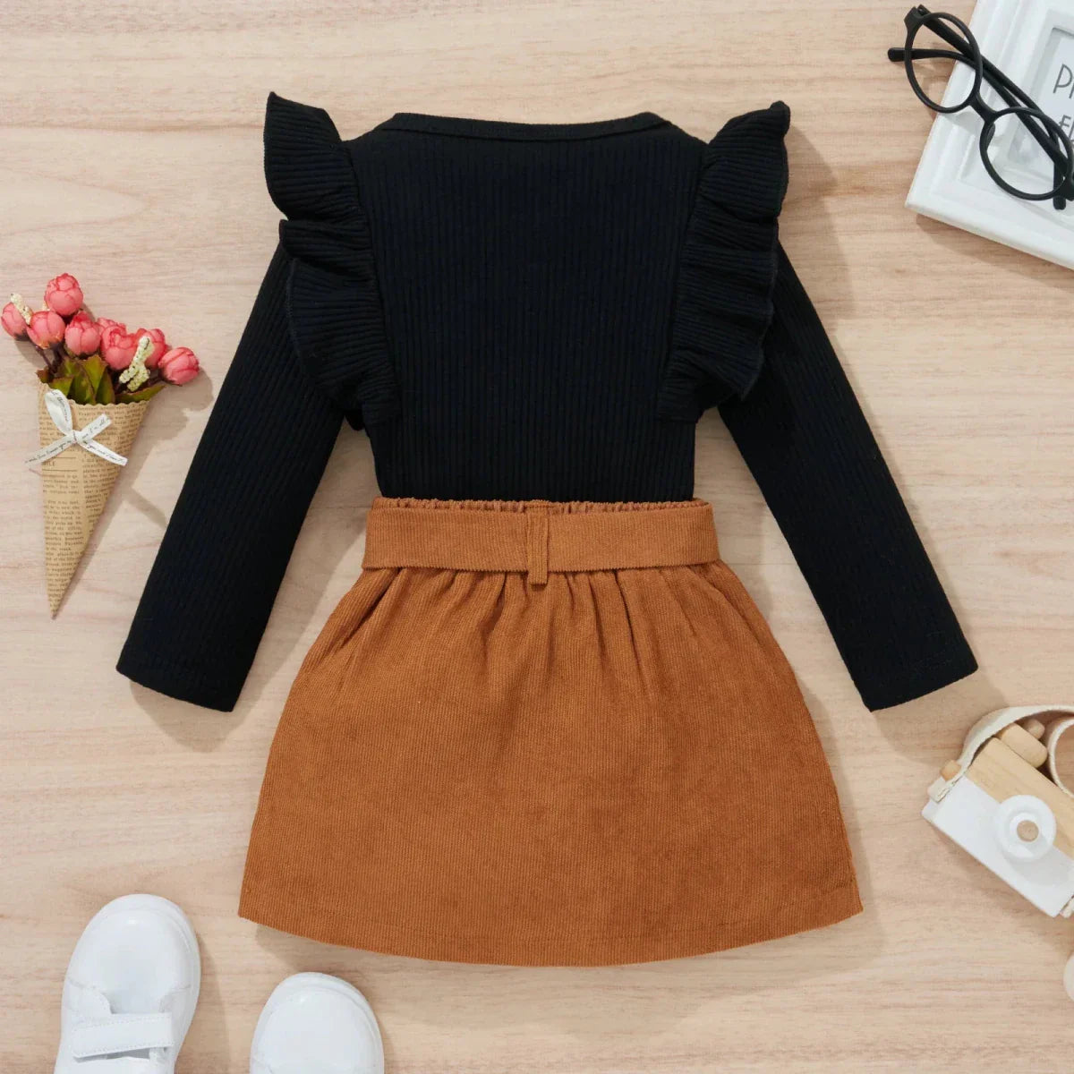 Ruffle Top & Corduroy Bow Skirt Set - Betina Baby & Kids