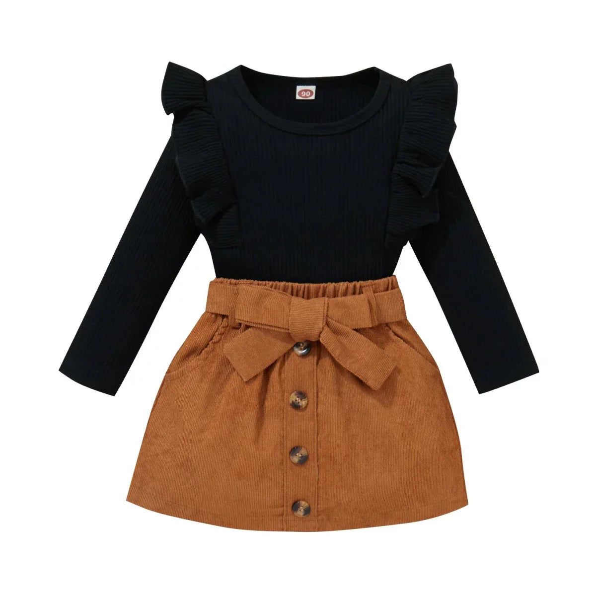 Ruffle Top & Corduroy Bow Skirt Set - Betina Baby & Kids