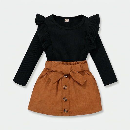 Ruffle Top & Corduroy Bow Skirt Set - Betina Baby & Kids