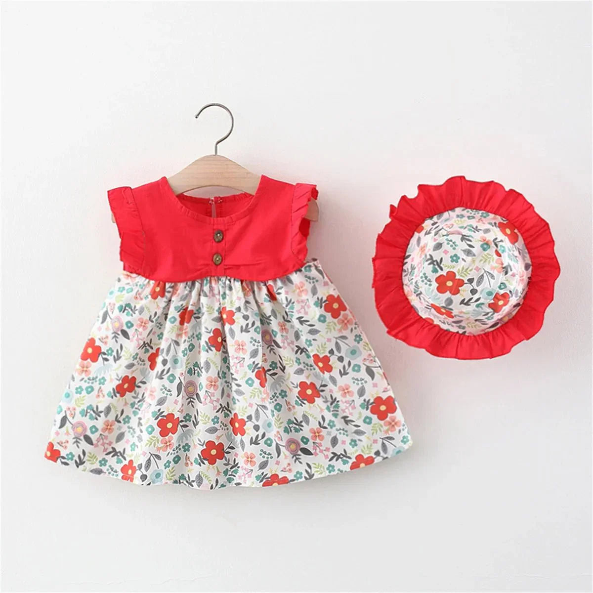 Tropical Floral Ruffle Dress with Hat - Betina Baby & Kids